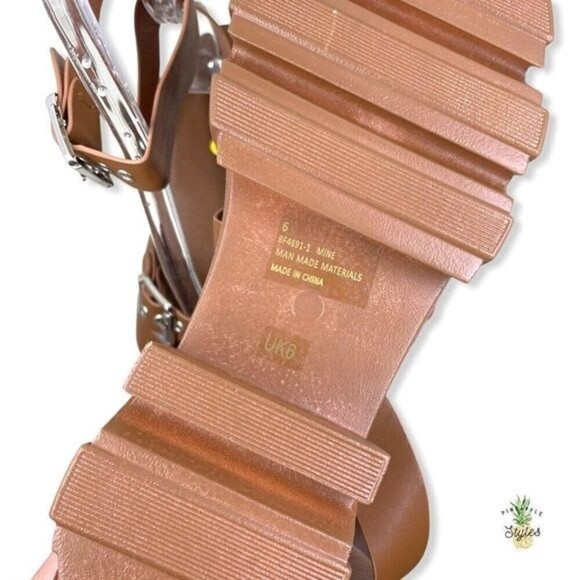 EGO Buckle Ankle Strap Chunky Faux Leather Brown Sandals - Picture 7 of 8